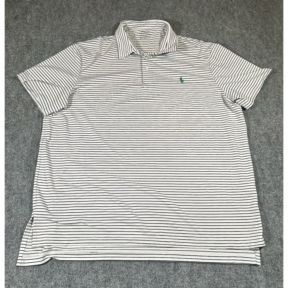Polo Ralph Lauren Men's White Blue Striped Performance Polo Shirt Short Sleeve